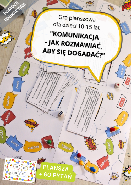 Gra planszowa „Komunikacja - jak rozmawiać, żeby się dogadać?" dla 10–15 latków. Pomoc edukacyjna do druku e-book
