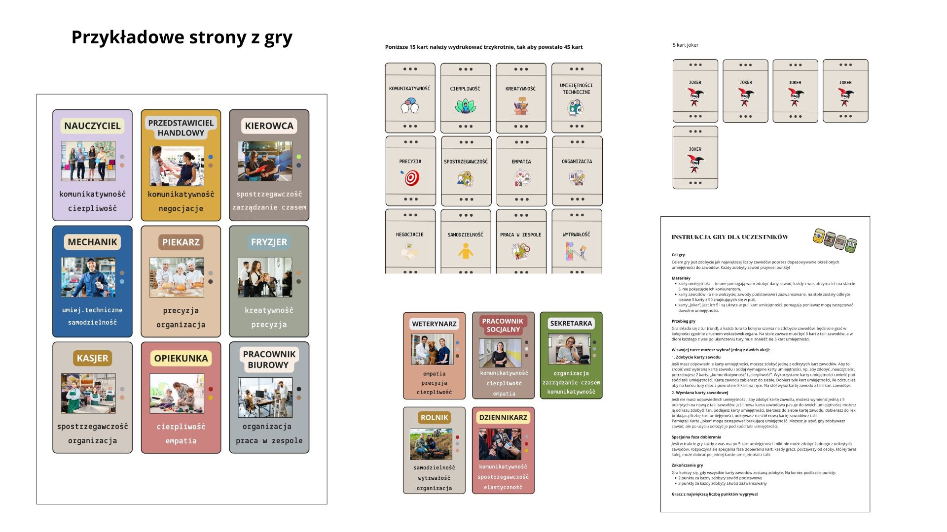 Umiejętności i zawody. Gra karciana dla młodzieży młodszej i starszej przykłady stron gra o zawodach