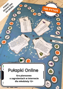Pułapki Online. Gra planszowa do druku o zagrożeniach w internecie dla młodzieży 12+ okładka Pułapki Online. Gra planszowa o zagrożeniach w internecie dla młodzieży 12+ do druku