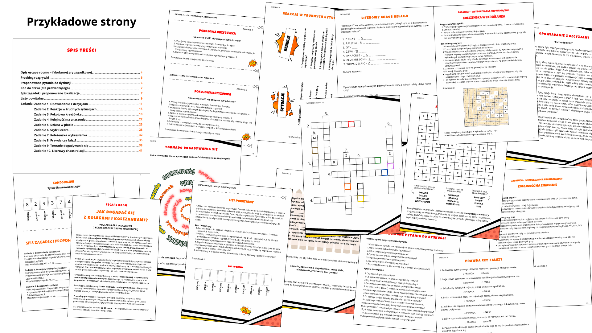 Escape room. Jak dogadać się z kolegami i koleżankami? Gra zagadkowa dla młodzieży młodszej i starszej Przykładowe strony z gry