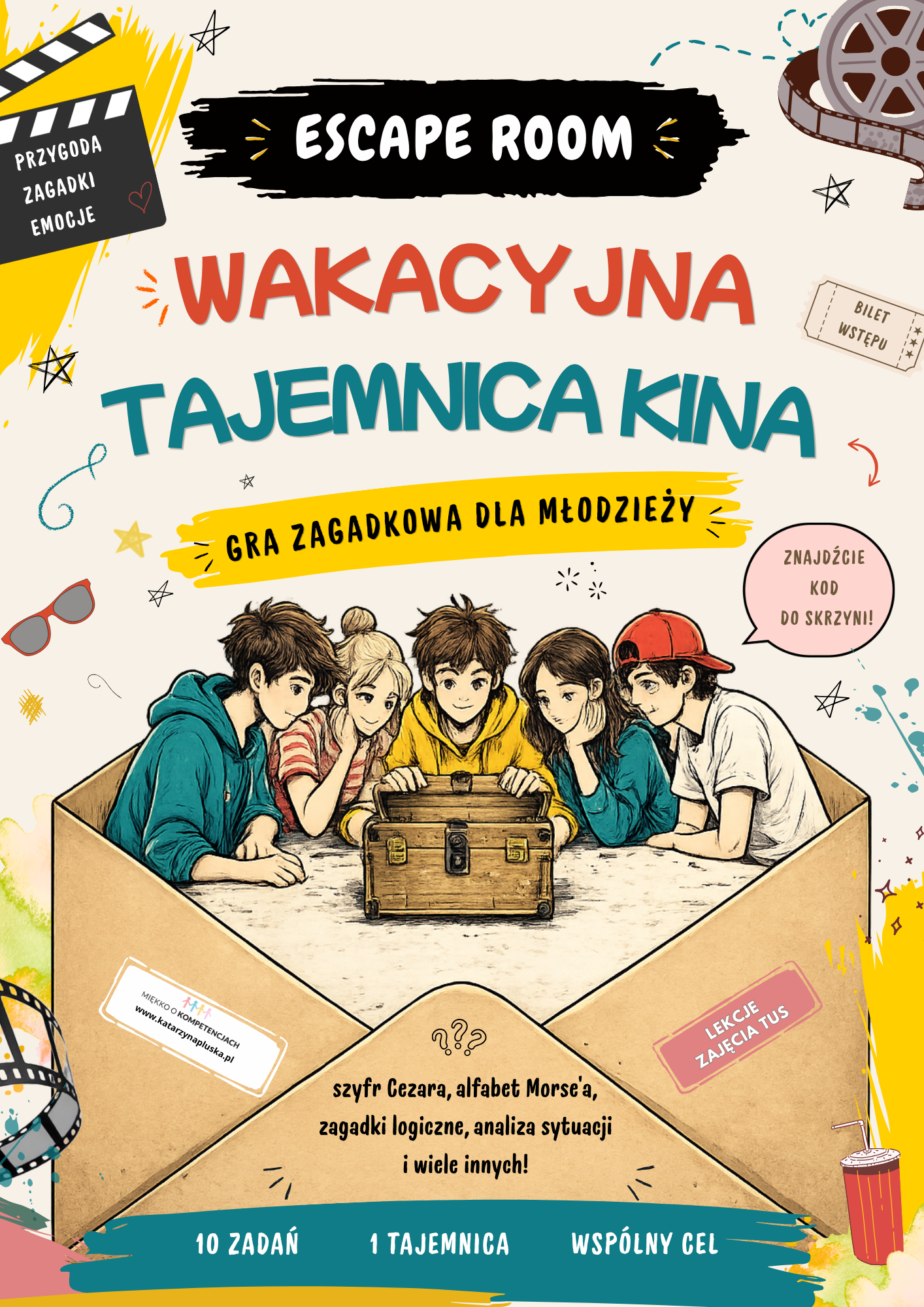 Escape room. Wakacyjna tajemnica kina! Gra zagadkowa dla młodzieży katarzynapluska.pl